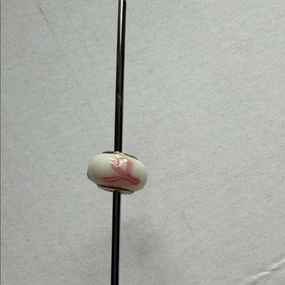 White and Pink Breast Cancer Glass Bead